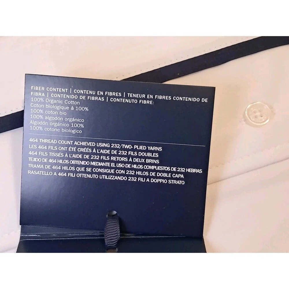 NEW Ralph Lauren Palmer Percale Org Cotton Queen Flat Sheet White Navy 96x108in